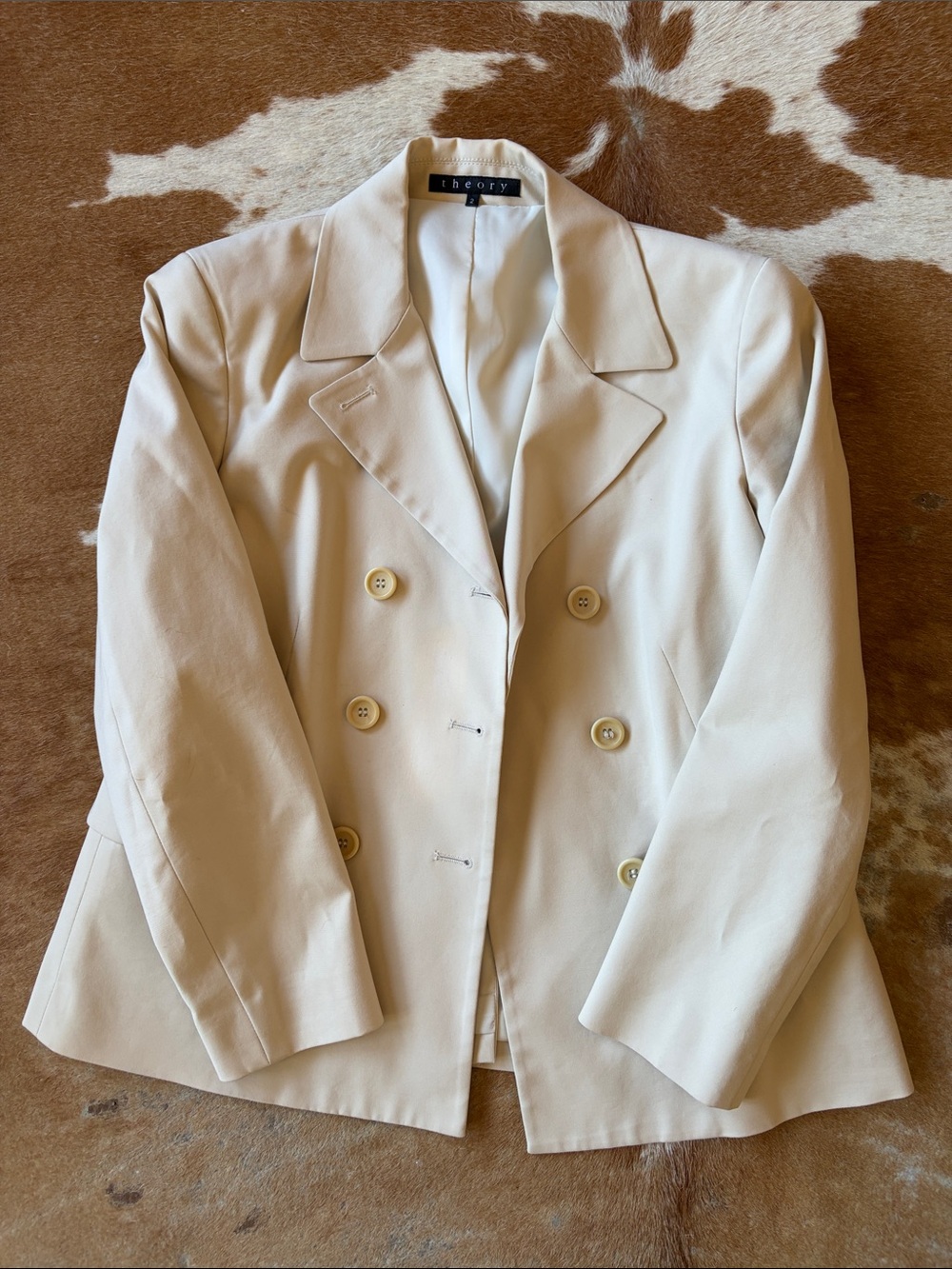 Theory Double-Breasted Cream Blazer